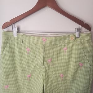 J. Crew stretch green gingham checked flamingo low fit cropped capri pants